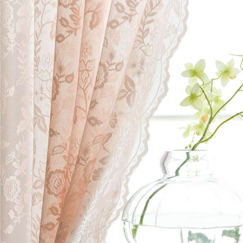 Finecity Blush Pink Lace Curtains 45 Inch Length  Country Branch Leaf Floral Pattern Short Lace Cafe Curtains 2 Panels Set For Small Window  Privacy Lace Sheer Curtains  52 X 45 Inch  Blush Pink - Image 5