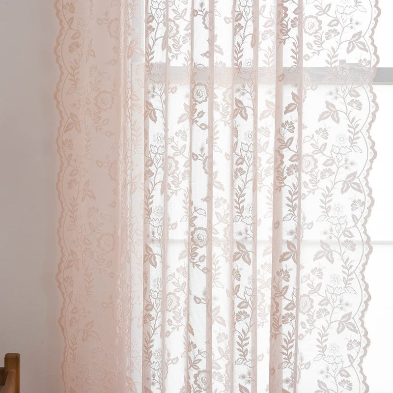 Finecity Blush Pink Lace Curtains 45 Inch Length  Country Branch Leaf Floral Pattern Short Lace Cafe Curtains 2 Panels Set For Small Window  Privacy Lace Sheer Curtains  52 X 45 Inch  Blush Pink - Image 4