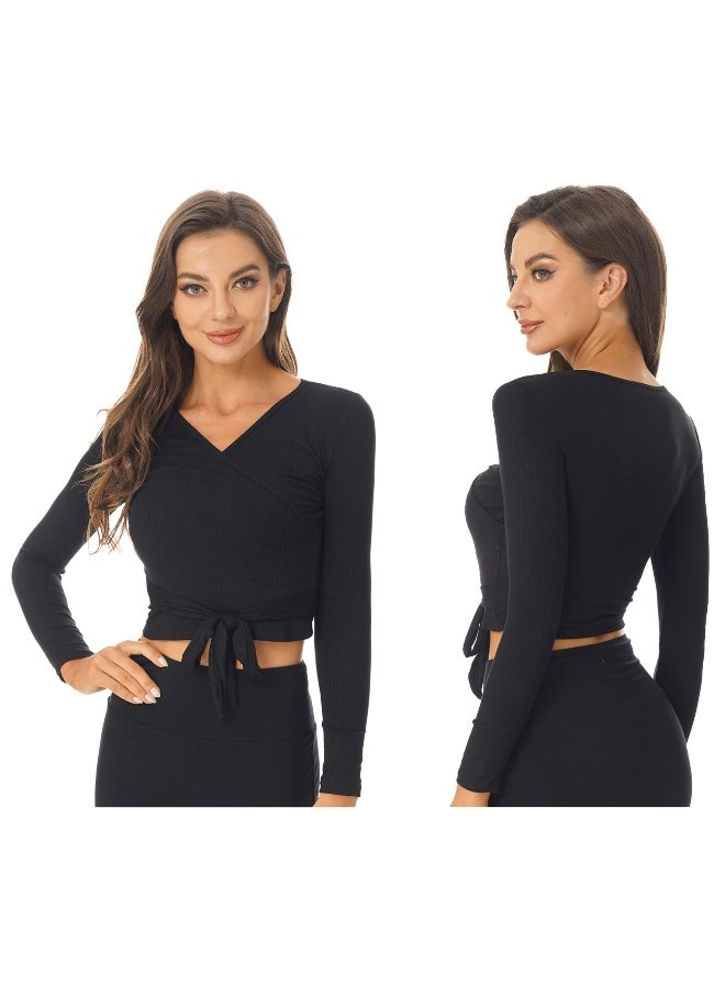 Generic Women Solid Color Wrap Jacket Ballet Jacket Bolero Long Sleeve Wrap Top Dancewear for Gym Yoga Ballet Modern Dance