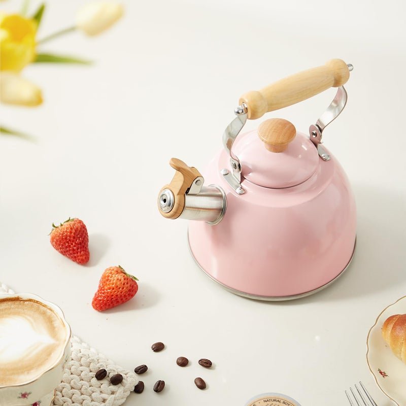 ROCKURWOK غلاية شاي ROCKURWOK، إبريق شاي بمقبض مريح بارد، إبريق شاي من الفولاذ المقاوم للصدأ بدرجة غذائية، غلاية شاي على الموقد، إبريق غلاية، غلايات شاي تصدر صفير، إبريق شاي صغير، 1.6 لتر (وردي) - Image 4