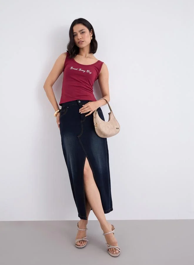 Styli Styli Maroon Fitted Embroidered Tank
