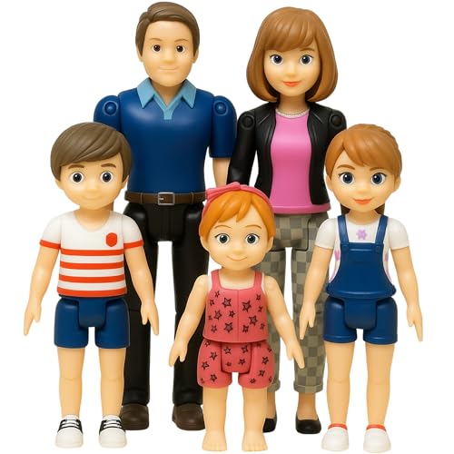 TOMLEON Family Dollhouse People  Doll House People Figures  5 Poseable Action Figures Incl Mom Dad Sister Brother Toddler  Small Dolls for Dollhouse  Dollhouse Dolls Family - Image 1