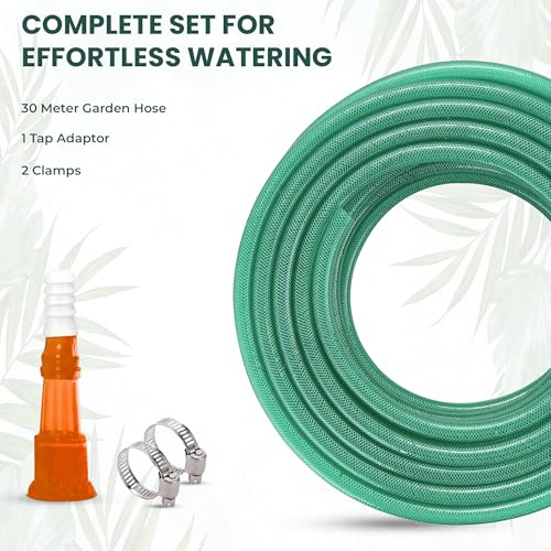 Roots & Leaf 30 Meter 0.5 Inch PVC Water Pipe - Green (1 Pc)| Lightweight, Durable & Flexible| Hose with Accessories Connector & Clamps| Watering Garden, Cleaning, Outdoor-Indoor Use - Image 2