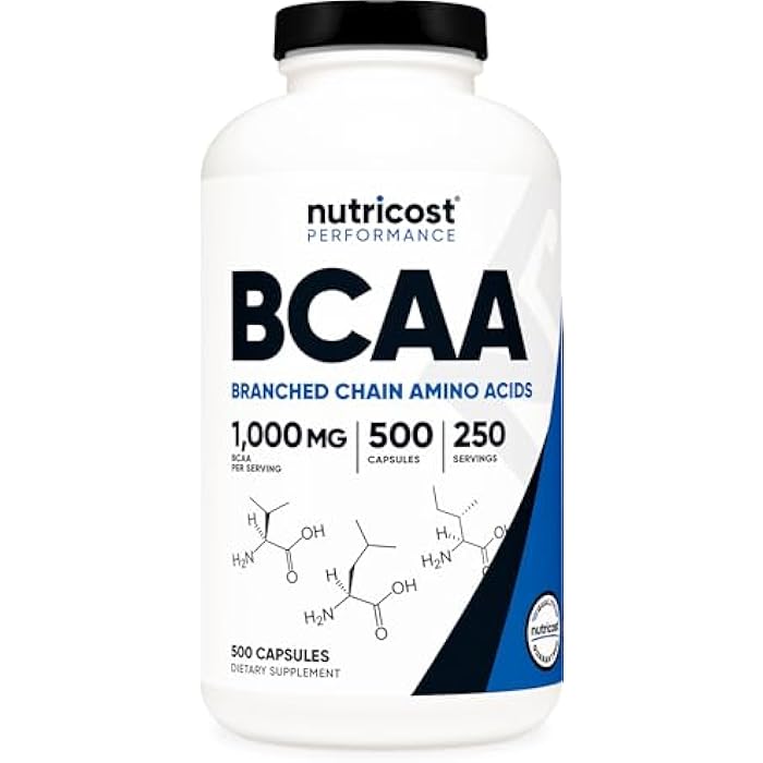 Nutricost BCAA 1000mg, 500 Capsules (250 Serv), 2:1:1 Branched Chain Amino Acids (500mg of L-Leucine, 250mg of L-Isoleucine and L-Valine) - Image 1