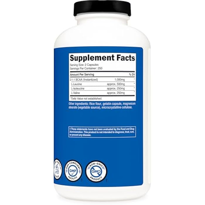 Nutricost BCAA 1000mg, 500 Capsules (250 Serv), 2:1:1 Branched Chain Amino Acids (500mg of L-Leucine, 250mg of L-Isoleucine and L-Valine) - Image 5