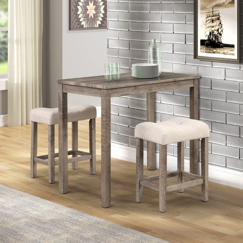 Roundhill Furniture Sora Wood 3Piece Counter Height Dining Set Taupe