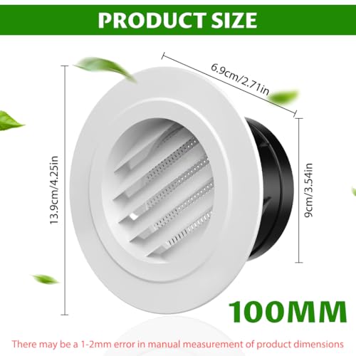 HASTHIP® Circle Cowl Air Vent Grille Cover Ducting - 3.93 Inch Round Exhaust Air Vent Cover with Built-in Fly Screen for Bathroom Kithchen Office Home, White-Taupe - Image 2