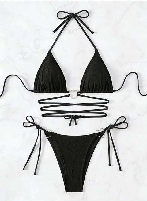Two-Piece Bikini in Elegant Black, Premium Korean Butter Fabric with Stretchy Lycra for a Stylish Summer Look - HN 6020