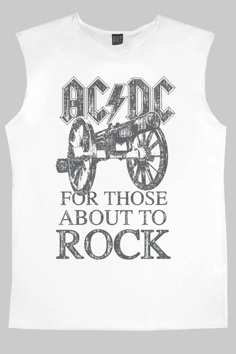 Rock&Roll  Top Rock Acdc White Cut Sleeve Men's T-Shirt for Men | Best Price UAE