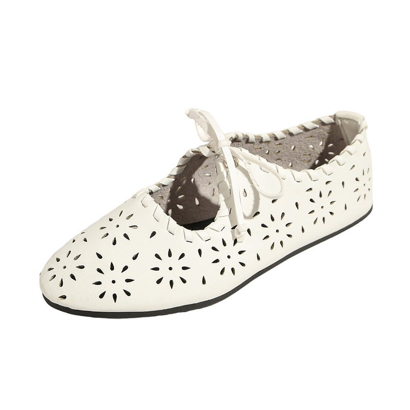 2026 Spring/Summer Vintage Flat Leather Shoes for Women, Lace-Up Hollow-Out Mary Jane Shoes, Breathable Single Shoes, Versatile Granny Shoes - Image 1