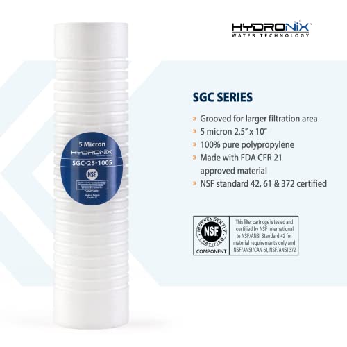 Hydronix SGC-25-1005 Sediment Grooved Water Filter Cartridge 2.5" x 10" 5 Micron - Replaces AP110 - Image 2