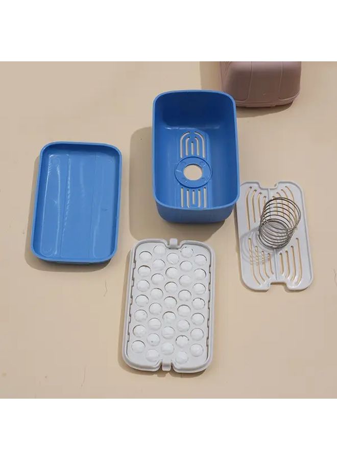 Blue Foam Soap Dispenser And Bathroom Organizer With Lid Hygienic Drainage - Image 5