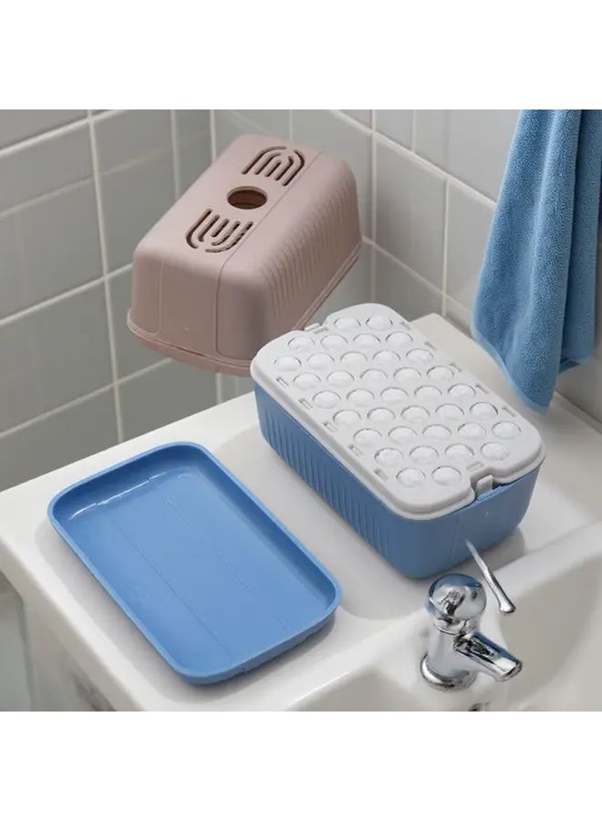 Blue Foam Soap Dispenser And Bathroom Organizer With Lid Hygienic Drainage - Image 1