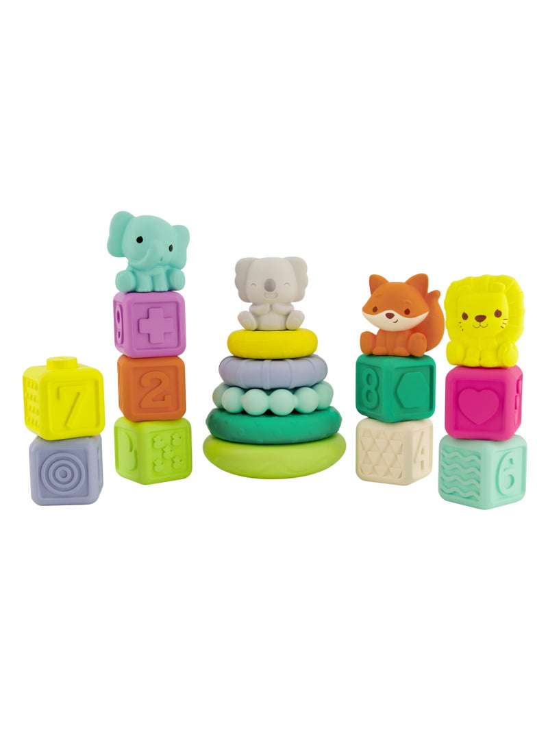 infantino مجموعة ألعاب ستاكابلز - كتل متداخلة وأقراص وأصدقاء للأطفال والرضع - مجموعة متعددة الألوان مكونة من 18 قطعة قابلة للتبديل - Image 1