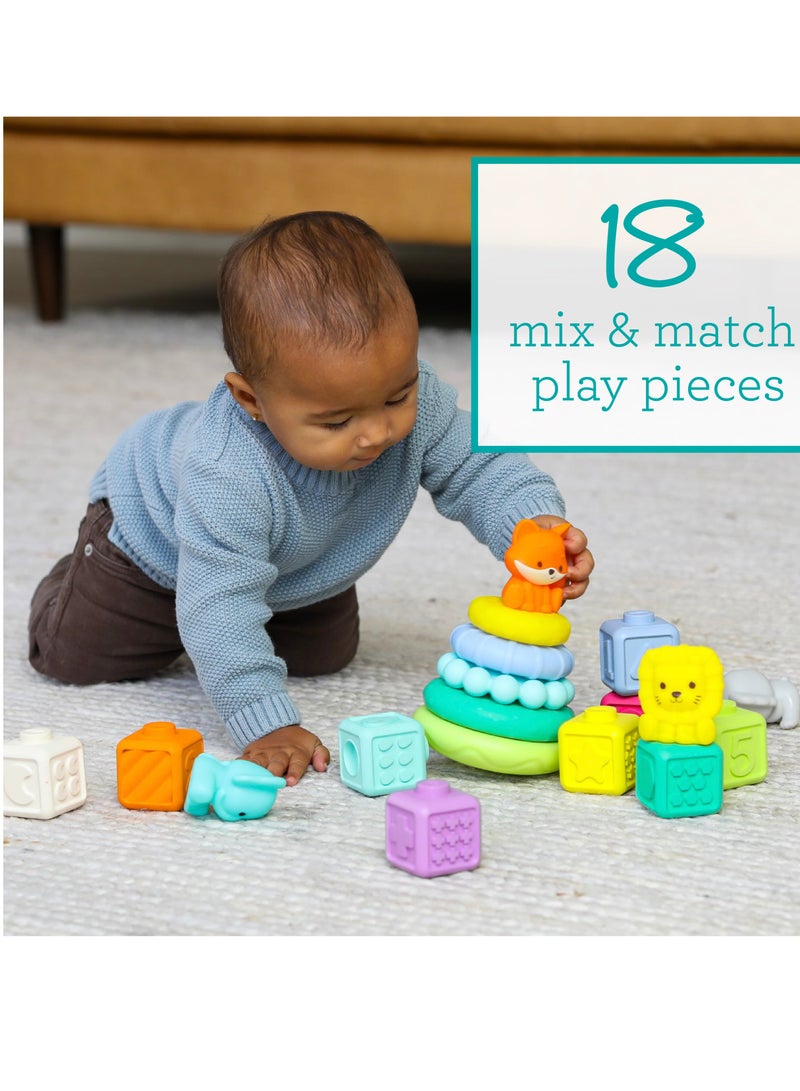 infantino مجموعة ألعاب ستاكابلز - كتل متداخلة وأقراص وأصدقاء للأطفال والرضع - مجموعة متعددة الألوان مكونة من 18 قطعة قابلة للتبديل - Image 3