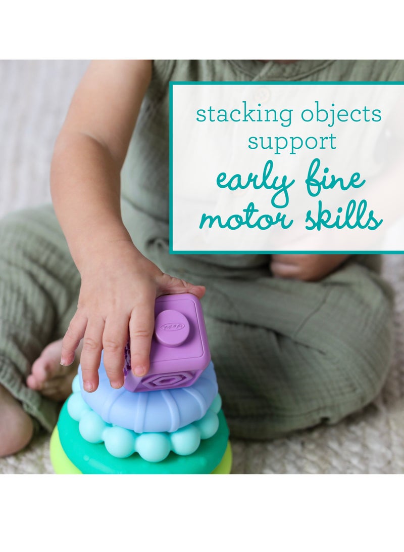 infantino مجموعة ألعاب ستاكابلز - كتل متداخلة وأقراص وأصدقاء للأطفال والرضع - مجموعة متعددة الألوان مكونة من 18 قطعة قابلة للتبديل - Image 4