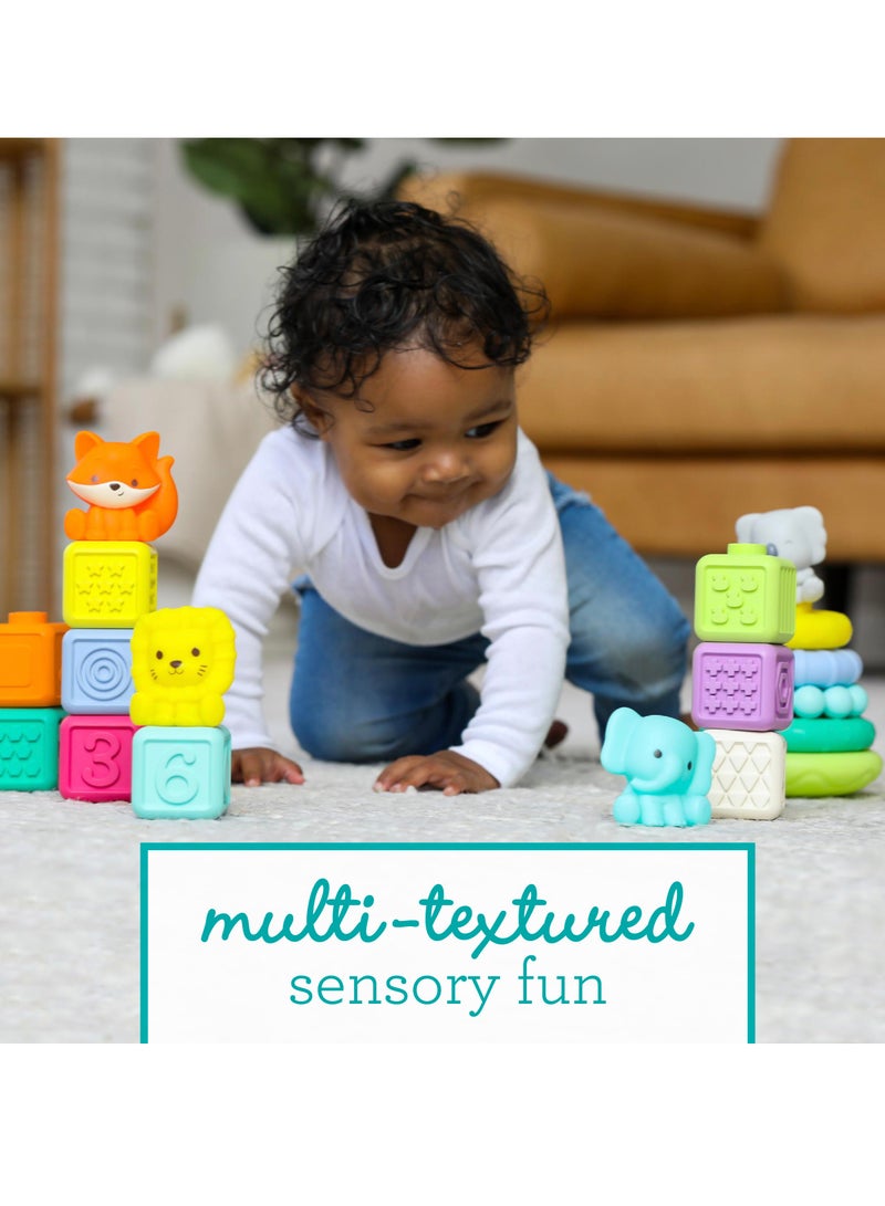 infantino مجموعة ألعاب ستاكابلز - كتل متداخلة وأقراص وأصدقاء للأطفال والرضع - مجموعة متعددة الألوان مكونة من 18 قطعة قابلة للتبديل - Image 5