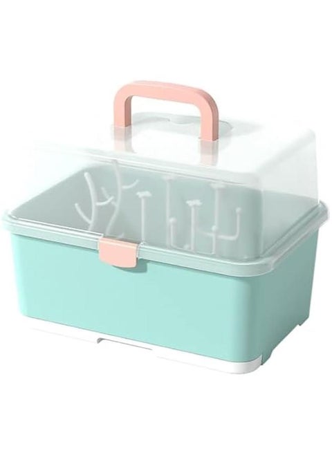 Baby Bottle Drying Rack, 1Pc Baby Bottle Drying Box Nursing Cutlery Box Container with Cover Easy- Carry Handle Holder for Bottles Cups Home Kitchen