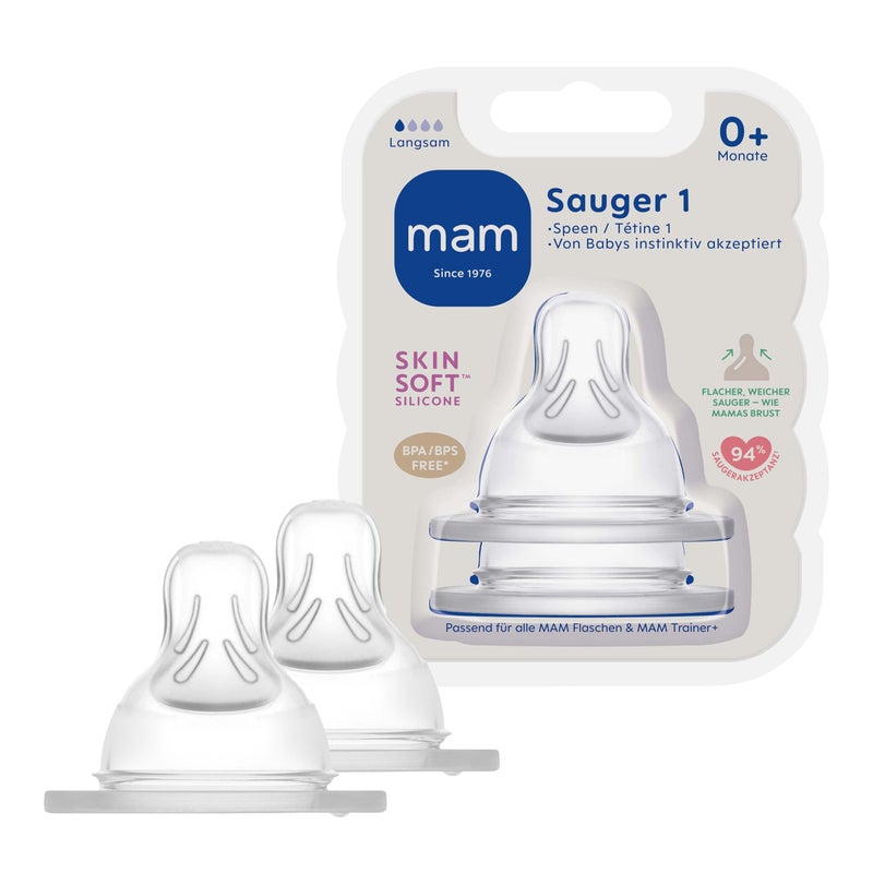 GSL MAM - Set of 2 Size 1 Anti Colic Baby Bottle Teats,from birth, Packaging and Instructions in Foreign Language - Image 1