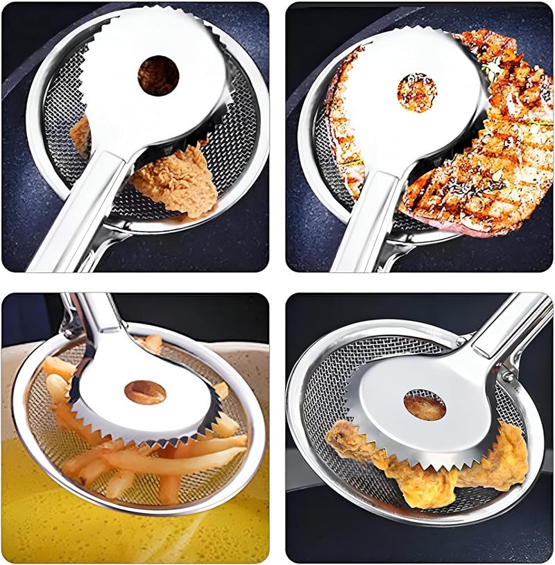 Fry Drainer Tongs Stainless Steel Fry Spoon Oil Strainer Skimmer Kitchen Tongs Deep Fry Utensil With Filter Mesh Long Handle Heat Resistant - Image 5