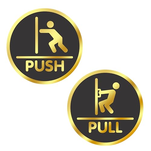 True Flair Trueflair Push Pull Stickers for Glass Door, Acrylic Golden Black Sign Signage, Self Adhesive, Office Supplies (Push Pull 2) - Image 1