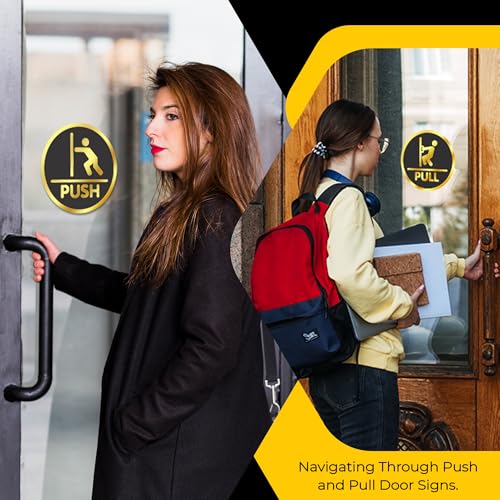 True Flair Trueflair Push Pull Stickers for Glass Door, Acrylic Golden Black Sign Signage, Self Adhesive, Office Supplies (Push Pull 2) - Image 3