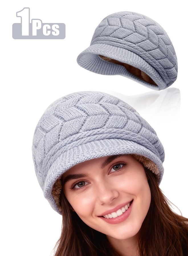 قبعة شتوية دافئة محبوكة من الصوف للتزلج على الجليد مع واقي من الشمس للنساء 女性滑雪用暖羊毛针织冬季帽，配有防晒霜 - Image 1