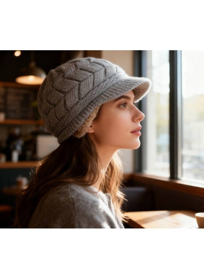 قبعة شتوية دافئة محبوكة من الصوف للتزلج على الجليد مع واقي من الشمس للنساء 女性滑雪用暖羊毛针织冬季帽，配有防晒霜 - Image 4