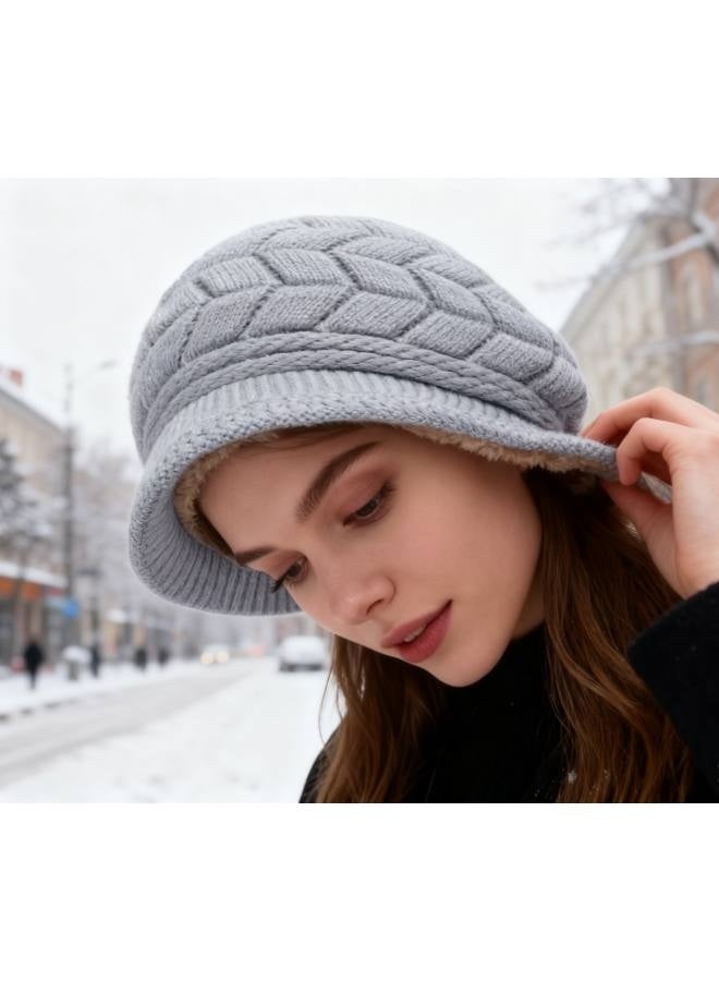 قبعة شتوية دافئة محبوكة من الصوف للتزلج على الجليد مع واقي من الشمس للنساء 女性滑雪用暖羊毛针织冬季帽，配有防晒霜 - Image 5