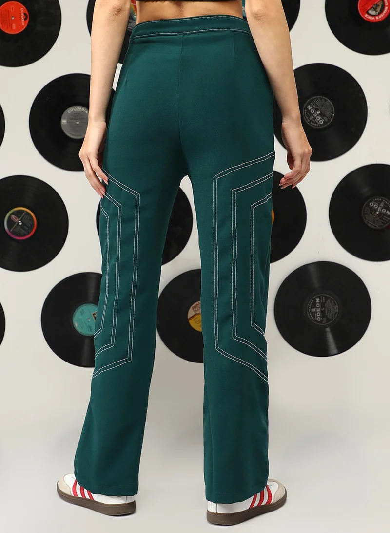كامبوس سوترا Women's Emerald Green Geometric Straight-Fit Trousers