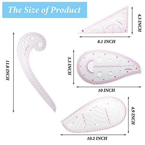Sunenlyst Pattern Sewing Rulers Set, 4 Styles Plastic Sew French Curve Ruler, Metric Curve Shaped Rulers for Designers and Tailors, Perfect for Drawing, Craft, Sewing Project and DIY by Sunenlyst (style A-4PCS) - Image 2