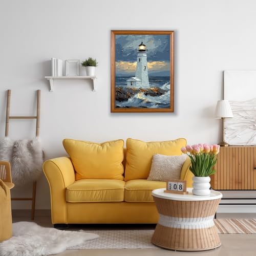 Mosaflare Paint by Numbers for Adults Beginner, Lighthouse Adult Paint by Number Kits on Canvas, DIY Acrylic Oil Easy Painting by Numbers for Home Wall Decor 12X16 inch (Without Frame) - Image 3