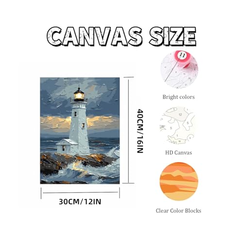 Mosaflare Paint by Numbers for Adults Beginner, Lighthouse Adult Paint by Number Kits on Canvas, DIY Acrylic Oil Easy Painting by Numbers for Home Wall Decor 12X16 inch (Without Frame) - Image 5
