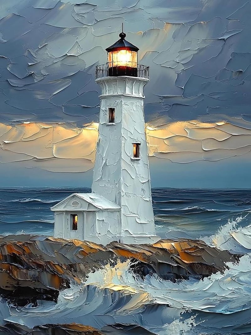 Mosaflare Paint by Numbers for Adults Beginner, Lighthouse Adult Paint by Number Kits on Canvas, DIY Acrylic Oil Easy Painting by Numbers for Home Wall Decor 12X16 inch (Without Frame) - Image 1