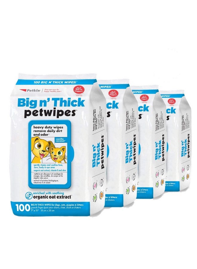 Petkin Pet Wipes for Dogs and Cats, 400 Wipes - Large Pet Wipes for Dogs and Cats - Cleans Ears, Face, Butt, Body and Eye Area - Convenient, Ideal for Home or Travel - 4 Packs of 100 Wipes - Image 1