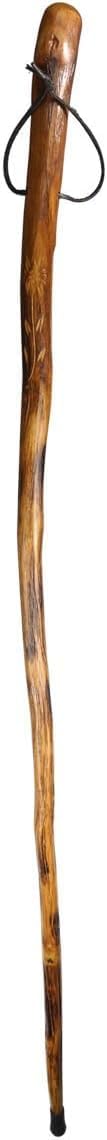 SE 60Inch Natural Wood Walking Stick with Root Head  Steel Tip  HandCarved Floral Design Huangtang Wood Grooved Grip  WS63160RH - Image 1