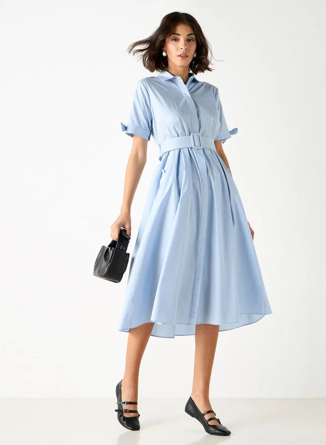 2Xtremz 2Xtremz Collared Shirt Dress with Pockets and Belt