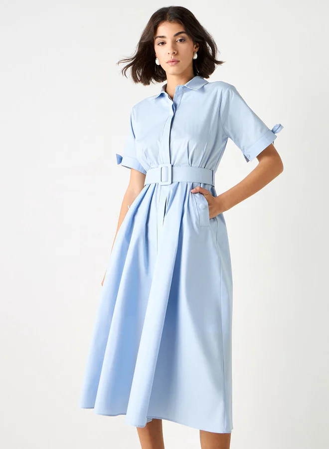 2Xtremz 2Xtremz Collared Shirt Dress with Pockets and Belt
