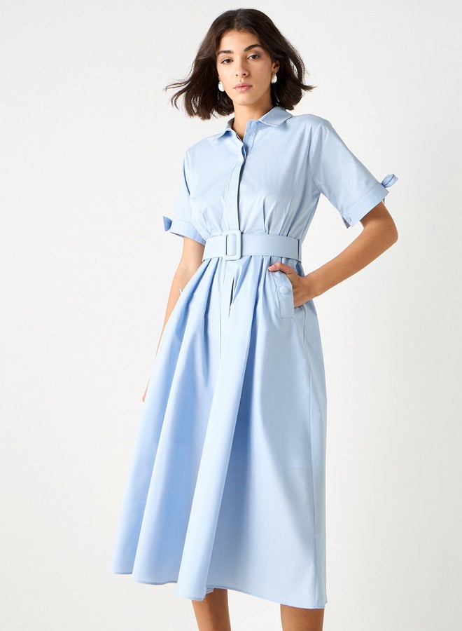 تواكستريمز فستان قميص بياقة عادية وجيوب وحزام من تو إكستريمز - Image 1