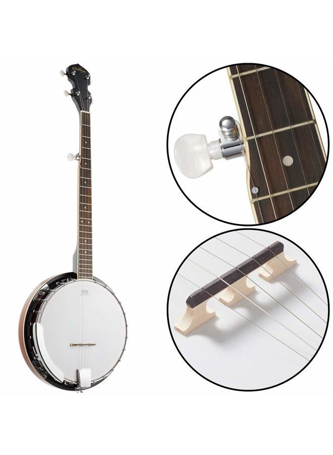 Ashthorpe 5-String Banjo - Full Size with 24 Brackets, Closed Back, Mahogany Resonator, Geared 5th Tuner, Padded Gig Bag - Image 5