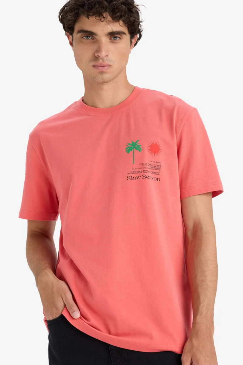 ديفاكتو Regular Fit Crew Neck Printed Short Sleeve T-Shirt