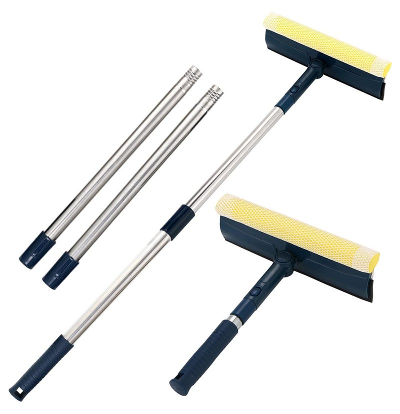 TONSYL Window Squeegee with 56 Long Handle2 in 1 Window Cleaning Tools with Dual Side Blade Rubber Scrubber SpongeSqueegee for Shower Glass Doorcar WindshieldGlassMirrorOutdoor Window