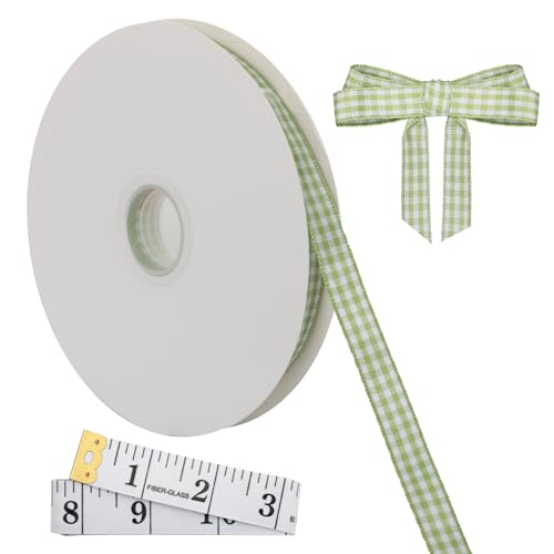Xokipol Green Gingham Ribbon 38 inch X 50 Yards Polyester Plaid Checked with Woven Edge for Wedding Invitations Gift Wrapping Bow Making Party Decorations - Image 2