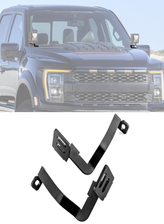 ROMELACK Hood Hinge Mount Brackets Ditch LED Pods Bracket Compatible with Ford F150 2021-2024 Fit 3rd Raptor 2021-2024(No Drilling) - Image 1