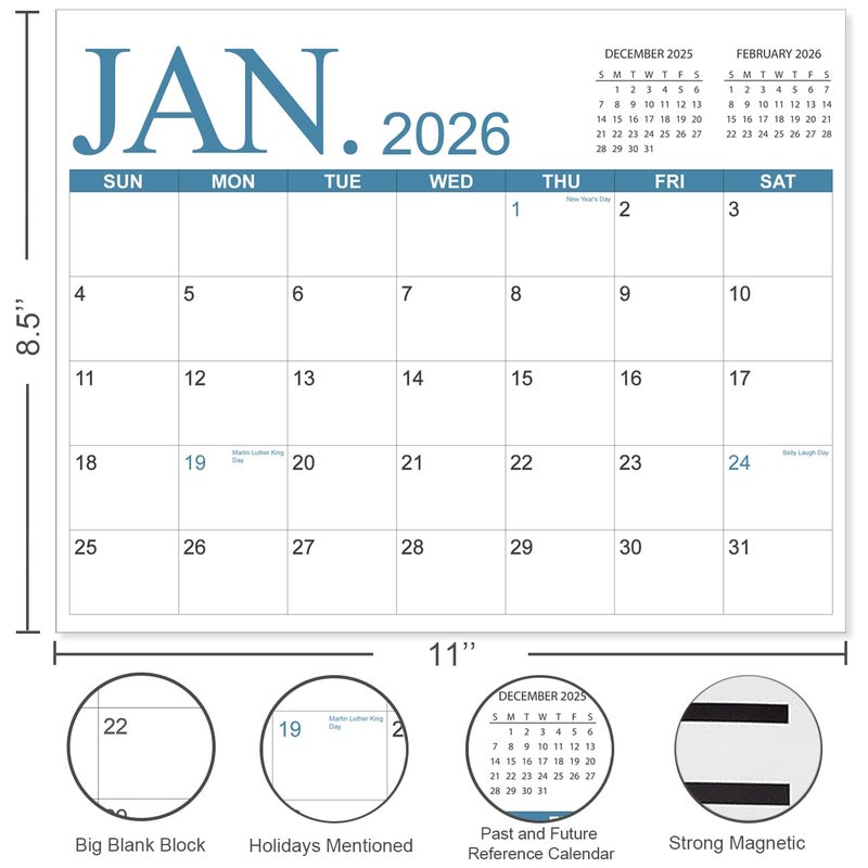 Tuun Fuplan Calendar 2026 - Magnetic Fridge Calendar from January 2026 to June 2027, The Perfect Monthly Refrigerator Calendars 2026 for Family or Kitchen, Seasonal, 8.5'' x 11'', Four Color - Image 2