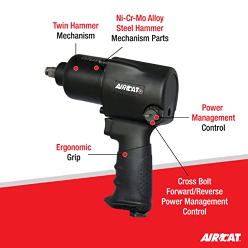 AIRCAT Pneumatic Tools 1431: 1/2-Inch Impact Wrench 1,000 ft-lbs of Torque - Standard Anvil - Image 2