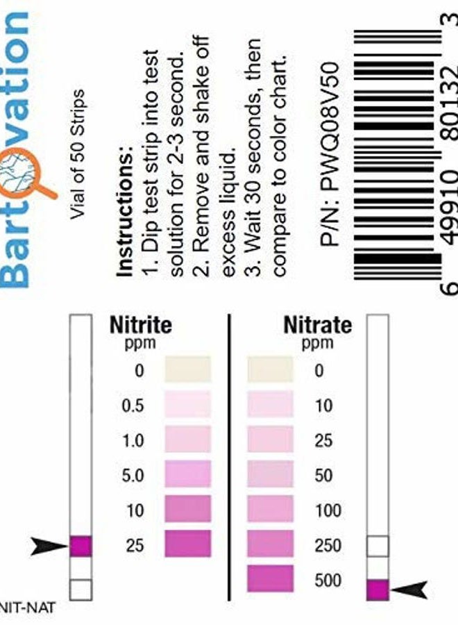 Bartovation Nitrite 0-25 Ppm, Nitrate 0-500 Ppm Two Pad Test Strip [Vial Of 50 Strips] - Image 3