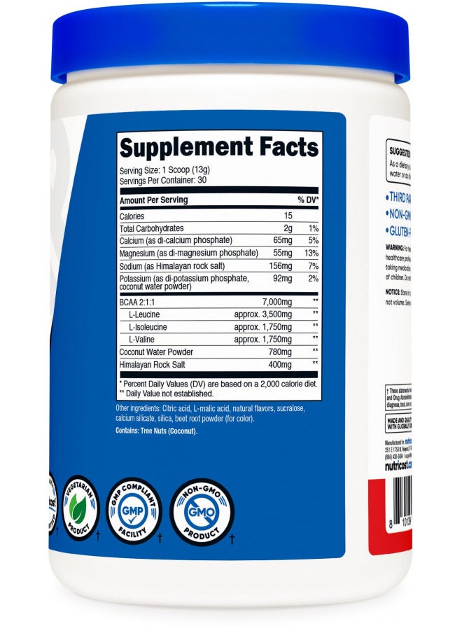 Nutricost - Nutricost BCAA + Hydration Powder (Fruit Punch) 30 Servings - Branched Chain Amino Acids with Hydration Complex - Gluten-Free, Non-GMO - Image 1