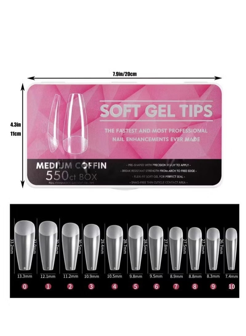 KASTWAVE 550Pcs Soft Gel Full Cover Nail Tips 11 Sizes Gel Nail Tips Full Cover False Nail Artificial Nails with Case Frosted T Shape Gel Nail Extensions for Nail Salons and DIY Nail Art - Image 1