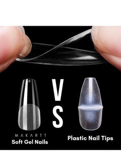 KASTWAVE 550Pcs Soft Gel Full Cover Nail Tips 11 Sizes Gel Nail Tips Full Cover False Nail Artificial Nails with Case Frosted T Shape Gel Nail Extensions for Nail Salons and DIY Nail Art  - Image 2